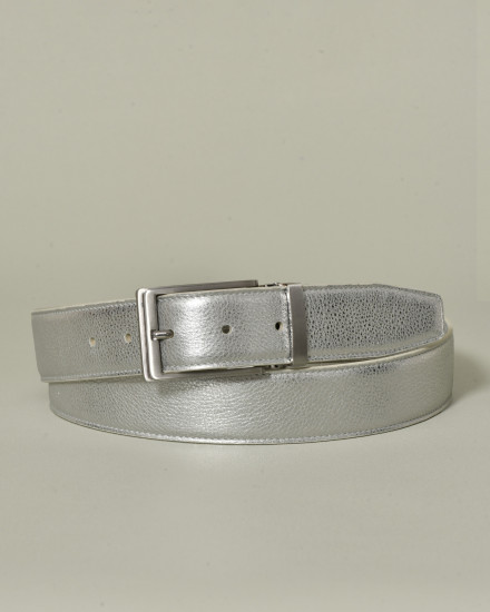 Ceinture argentée en cuir grainé réglable Falorni