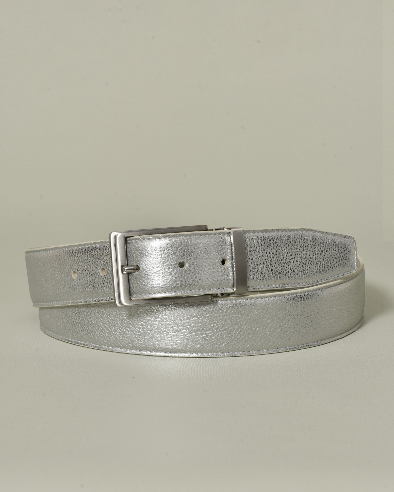 Ceinture argentée en cuir grainé réglable Falorni