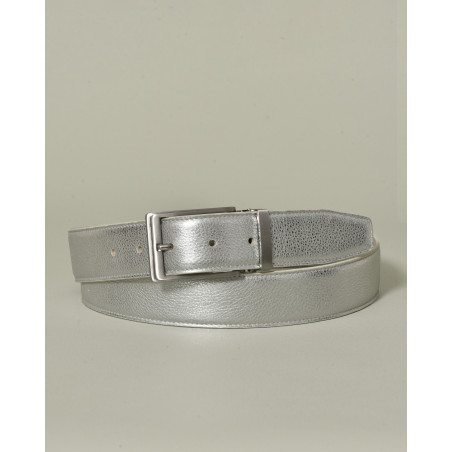 Ceinture argentée en cuir grainé réglable Falorni