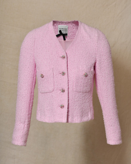 Veste en tweed rose à boutons fleuris Edward Achour