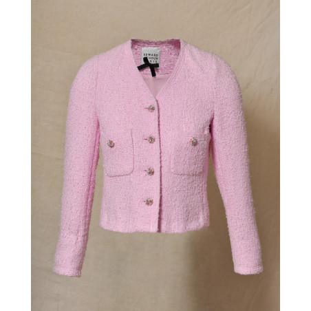 Veste en tweed rose à boutons fleuris Edward Achour