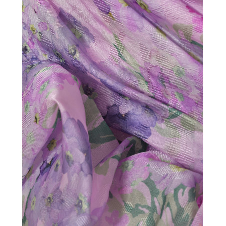 Jupe asymétrique froncé violette à imprimés floraux Edward Achour