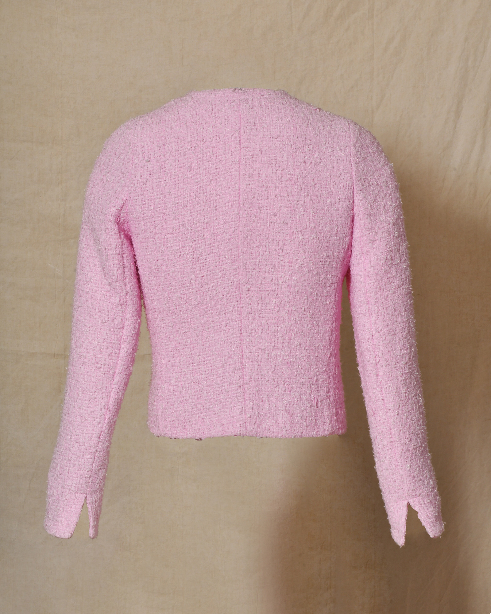 Veste en tweed rose à boutons fleuris Edward Achour