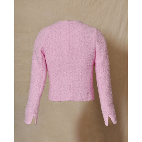 Veste en tweed rose à boutons fleuris Edward Achour