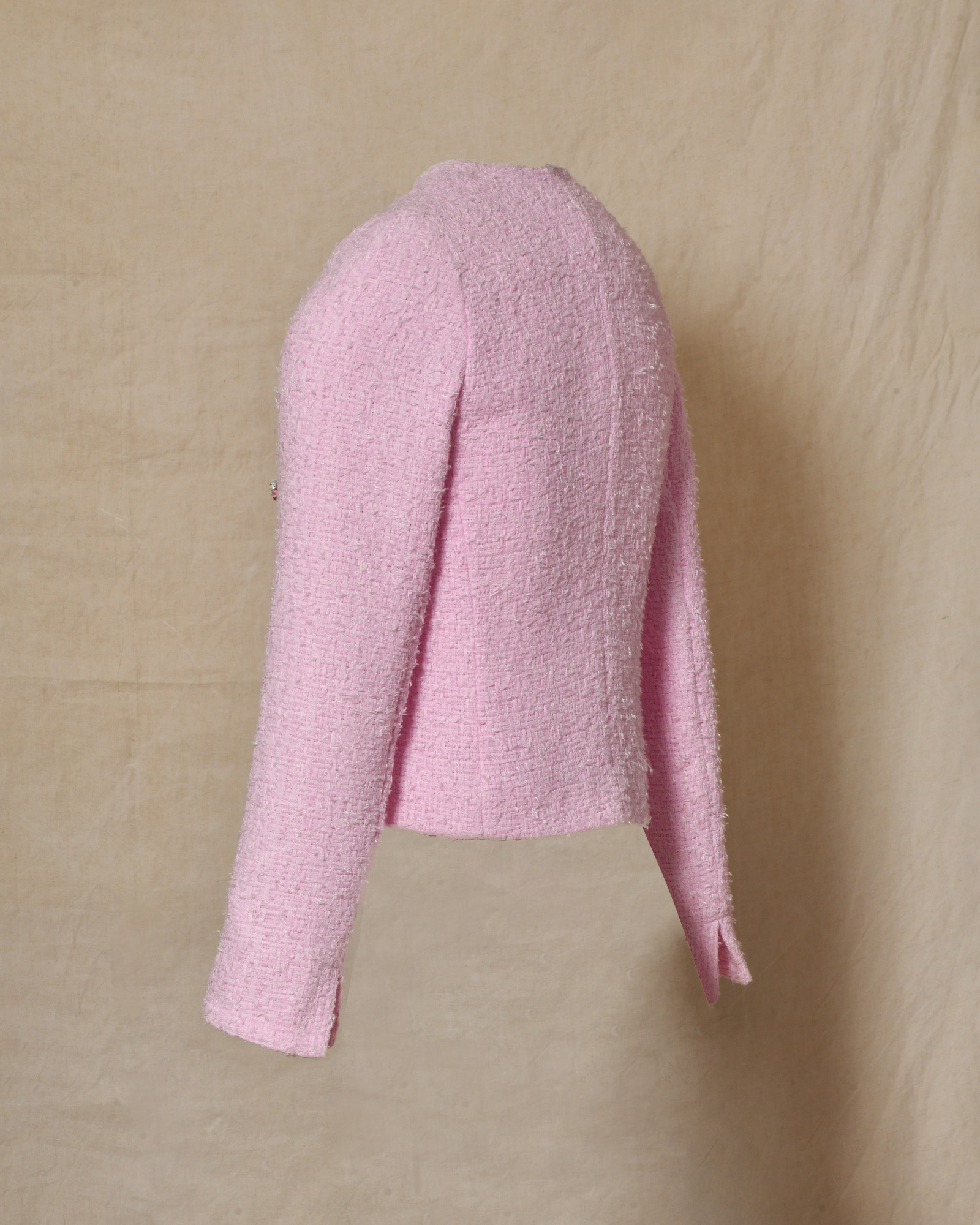 Veste en tweed rose à boutons fleuris Edward Achour