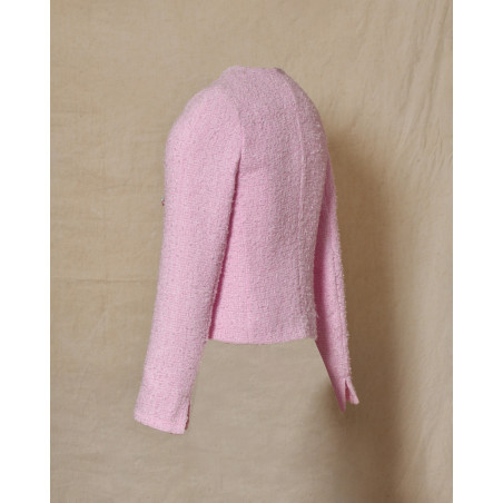 Veste en tweed rose à boutons fleuris Edward Achour