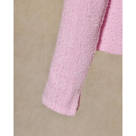 Veste en tweed rose à boutons fleuris Edward Achour