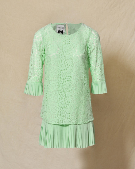 Robe en dentelle plissée verte Edward Achour