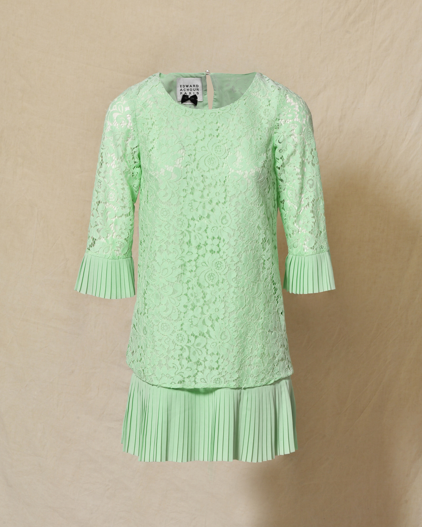Robe en dentelle plissée verte Edward Achour