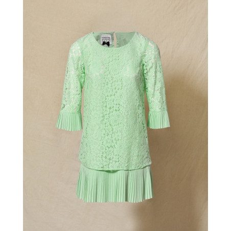 Robe en dentelle plissée verte Edward Achour