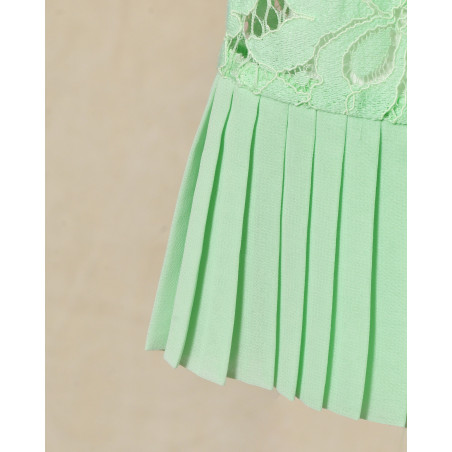 Robe en dentelle plissée verte Edward Achour