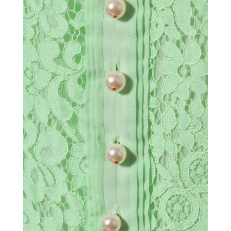 Robe en dentelle plissée verte Edward Achour
