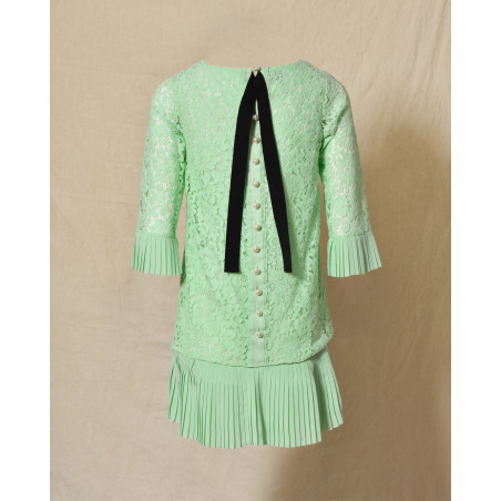 Robe en dentelle plissée verte Edward Achour