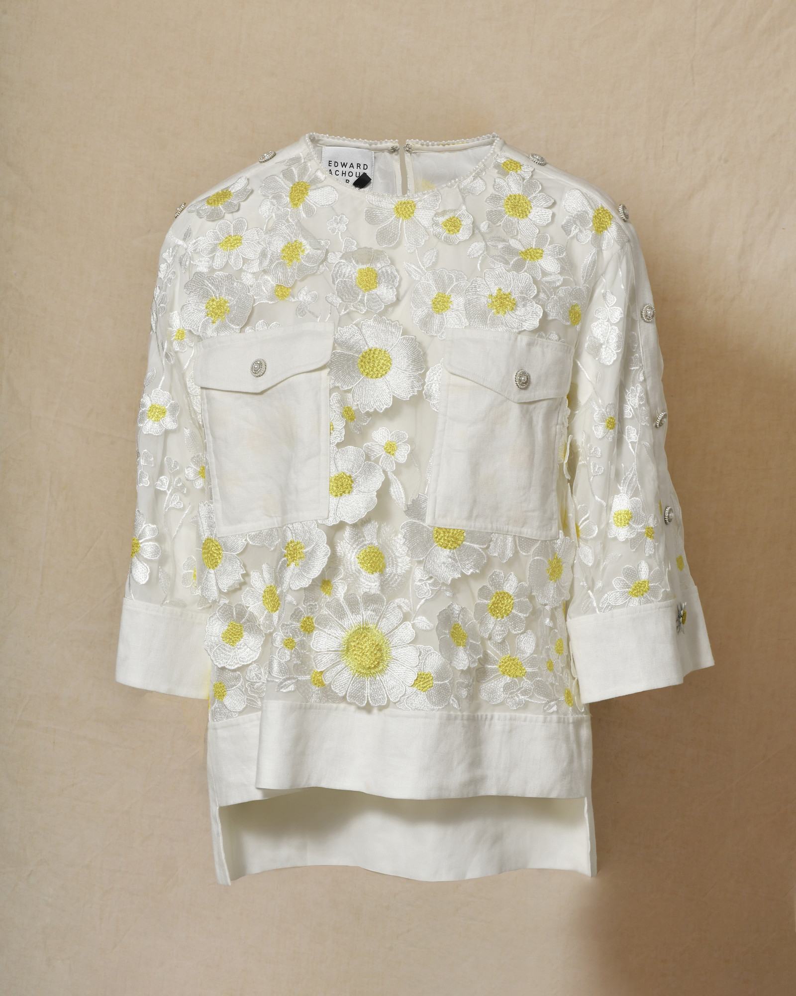 Top blanc à broderie floral Edward Achour