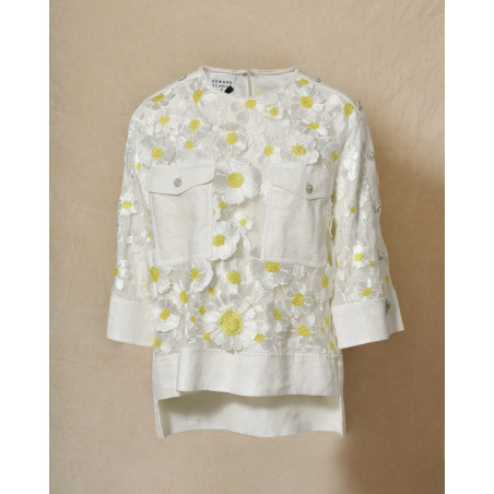 Top blanc à broderie floral Edward Achour