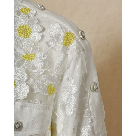 Top blanc à broderie floral Edward Achour