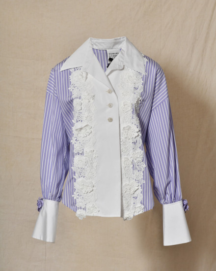 Chemisier à rayures violettes et broderie floral Edward Achour