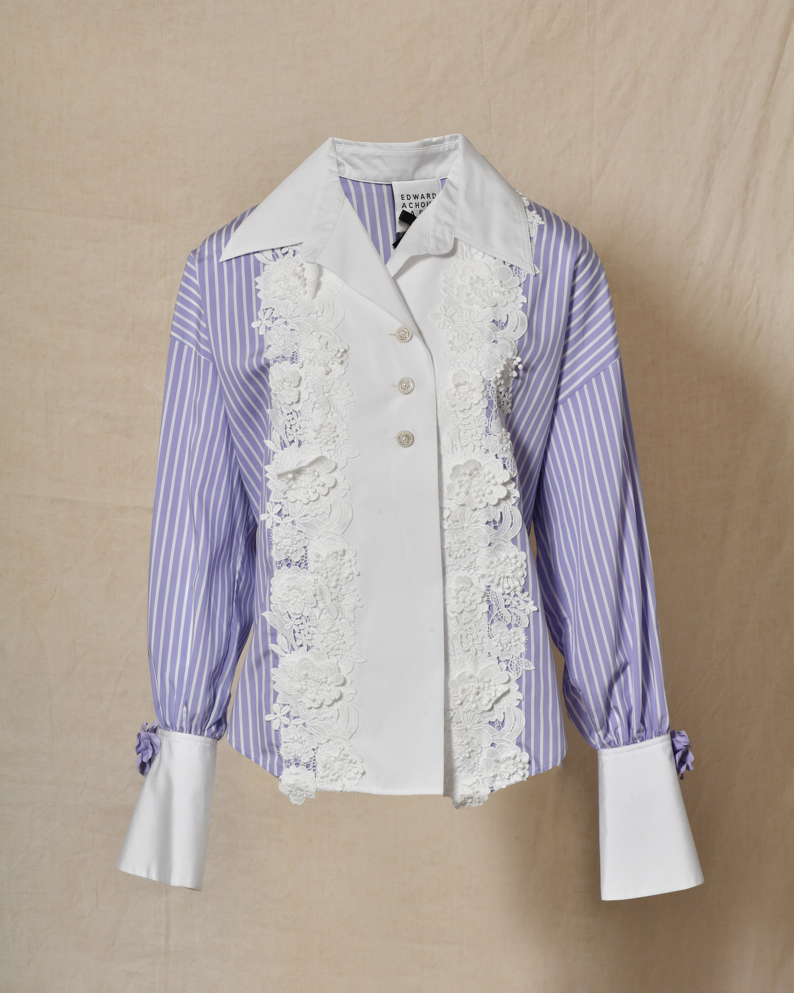 Chemisier à rayures violettes et broderie floral Edward Achour