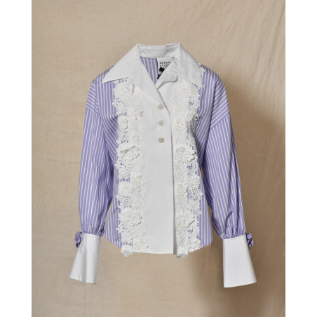 Chemisier à rayures violettes et broderie floral Edward Achour