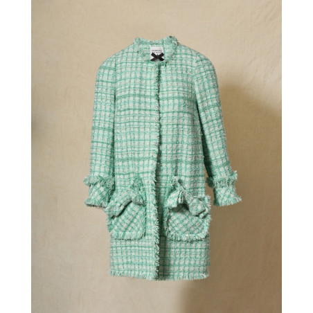 Manteau en tweed bleu à dos plissé Edward Achour