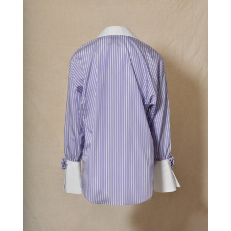 Chemisier à rayures violettes et broderie floral Edward Achour