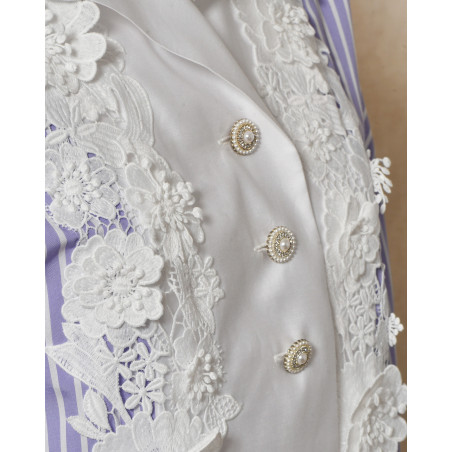 Chemisier à rayures violettes et broderie floral Edward Achour