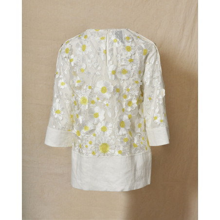 Top blanc à broderie floral Edward Achour