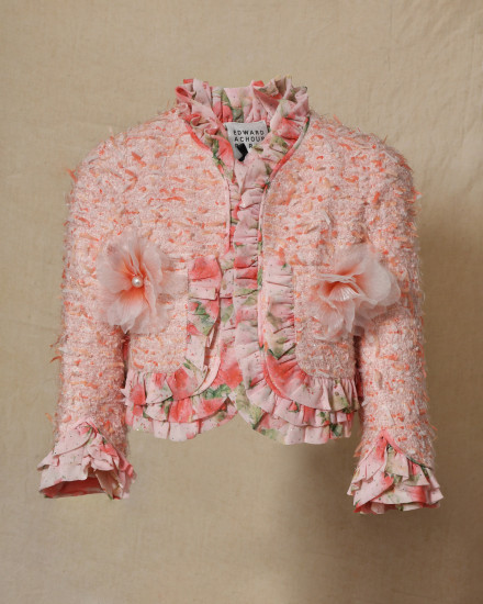 Veste en tweed rose à finitions fleuris Edward Achour
