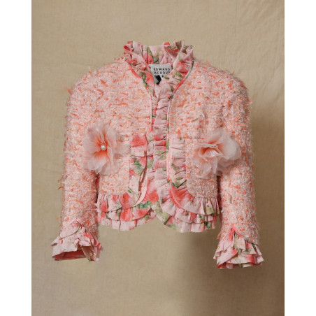 Veste en tweed rose à finitions fleuris Edward Achour