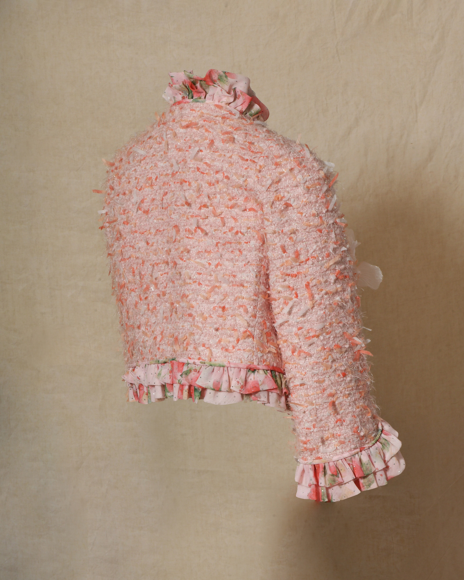 Veste en tweed rose à finitions fleuris Edward Achour