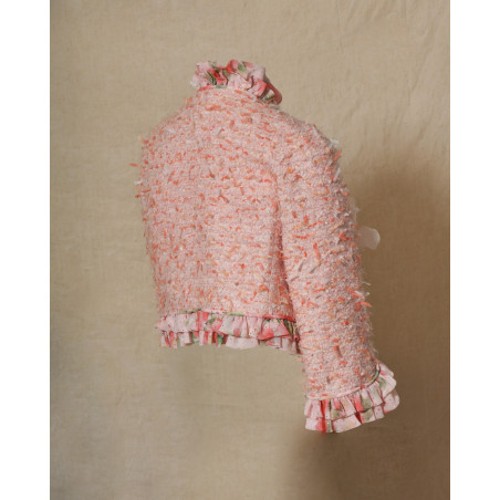 Veste en tweed rose à finitions fleuris Edward Achour