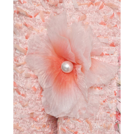 Veste en tweed rose à finitions fleuris Edward Achour