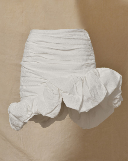 Jupe asymétrique froncé blanche Edward Achour