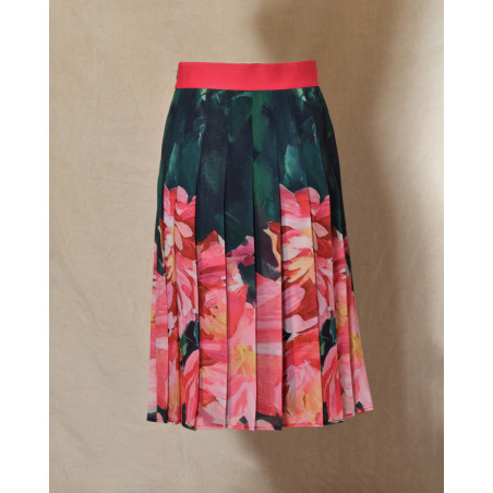 Jupe plissée à imprimés floraux multicolores Edward Achour
