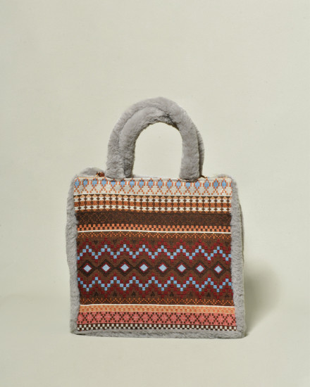 Sac à motifs ethniques en raphia et fausse fourrure La Milanesa