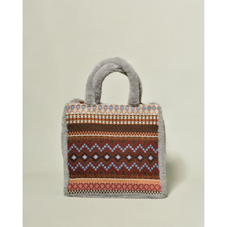 Sac à motifs ethniques en raphia et fausse fourrure La Milanesa