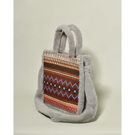 Sac à motifs ethniques en raphia et fausse fourrure La Milanesa