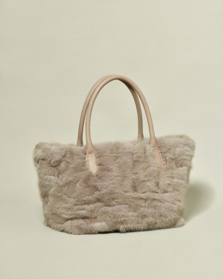 Sac taupe en fourrure à anses en cuir Falorni