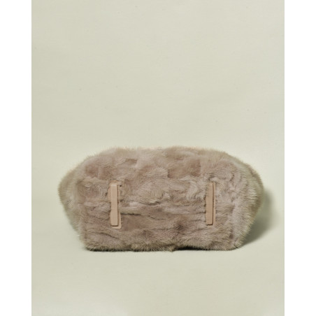 Sac taupe en fourrure à anses en cuir Falorni