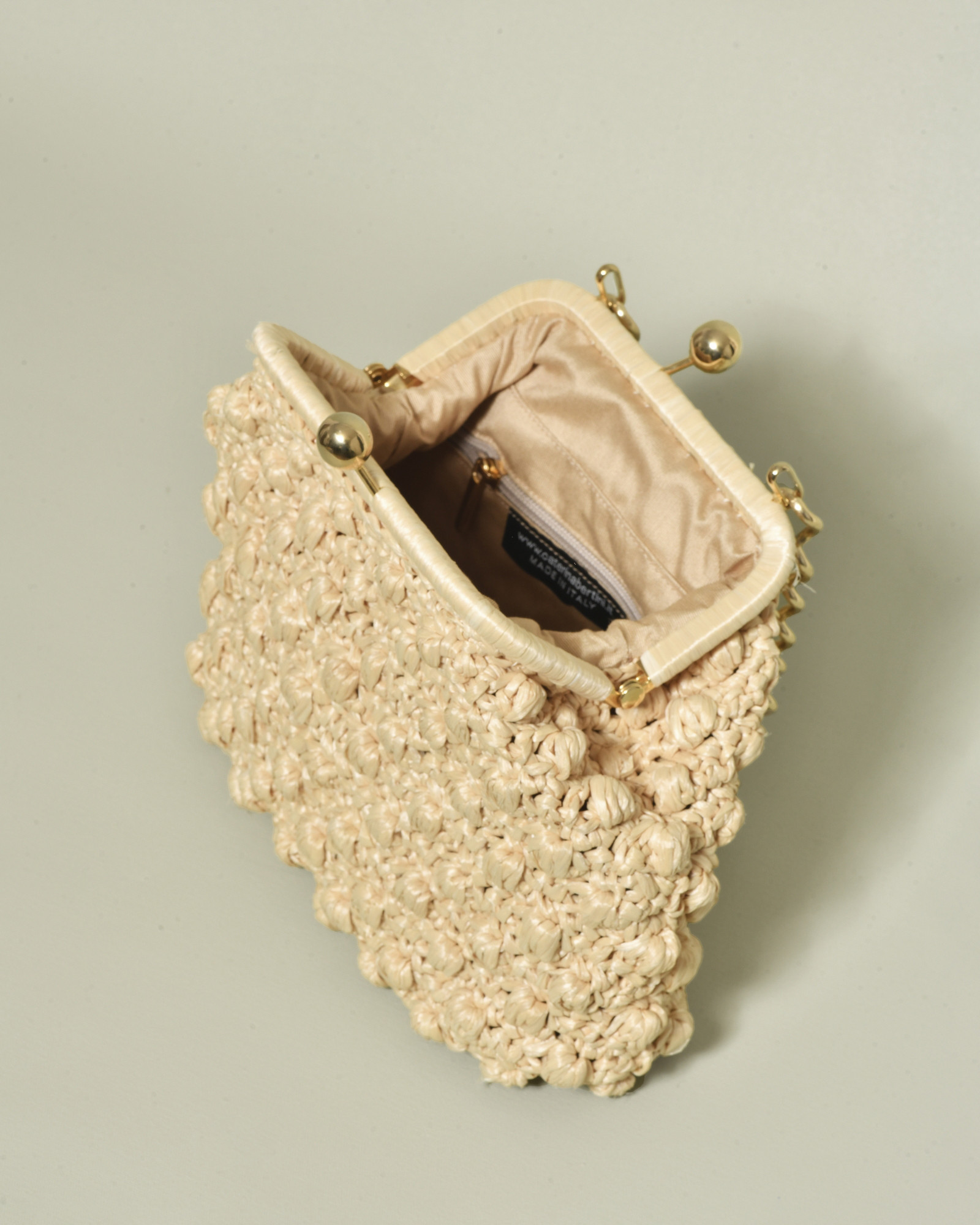 Sac à main en raphia beige Caterina Bertini