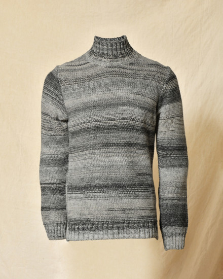 Pull gris chiné à col montant et rayures Daniele Alessandrini