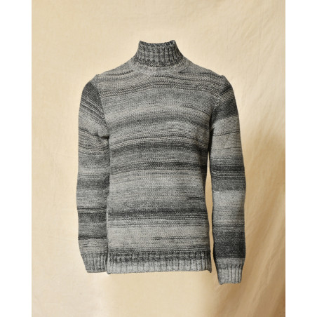 Pull gris chiné à col montant et rayures Daniele Alessandrini