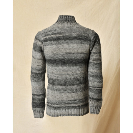 Pull gris chiné à col montant et rayures Daniele Alessandrini