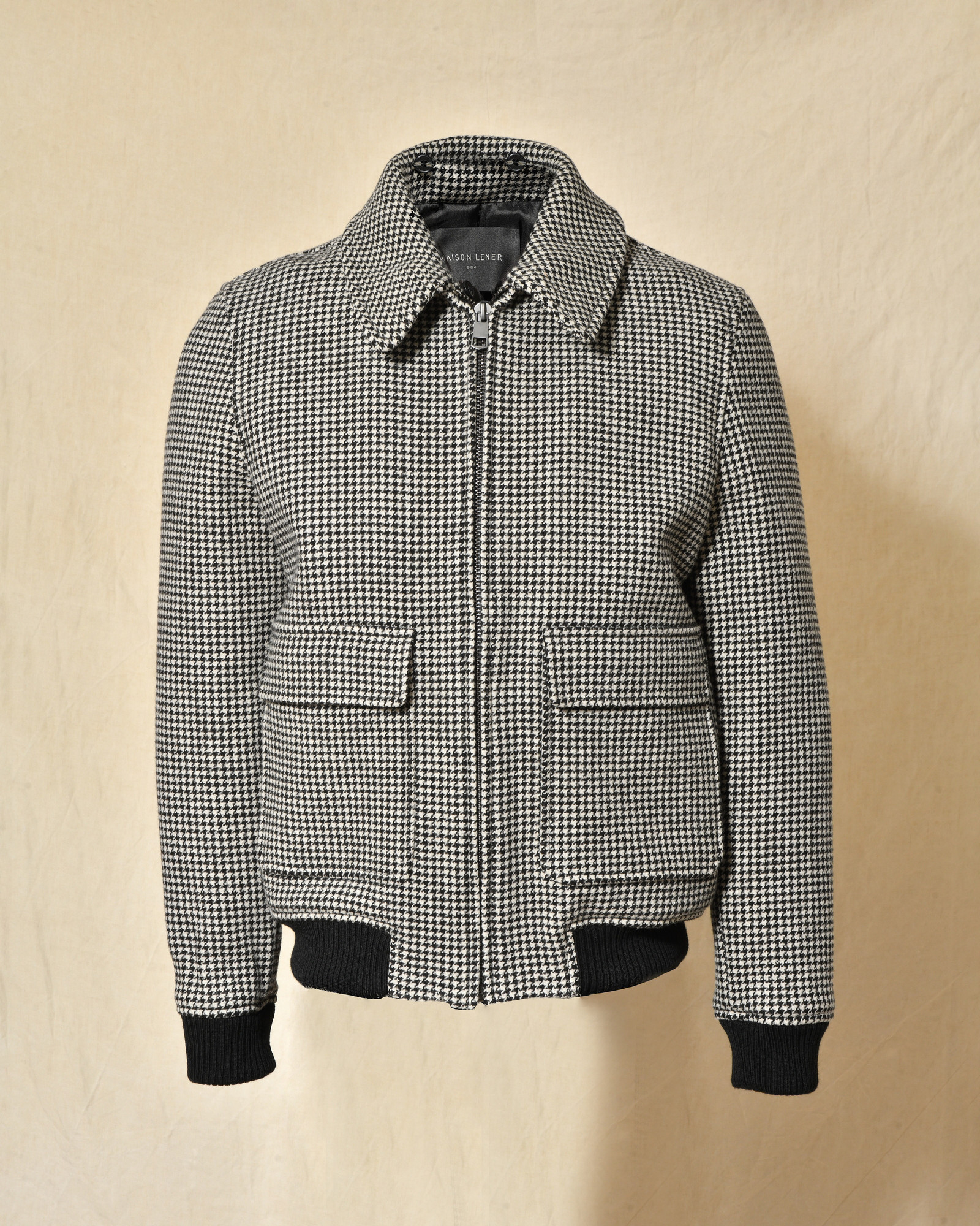 Manteau noir et blanc à motif pied-de-poule Maison Lener