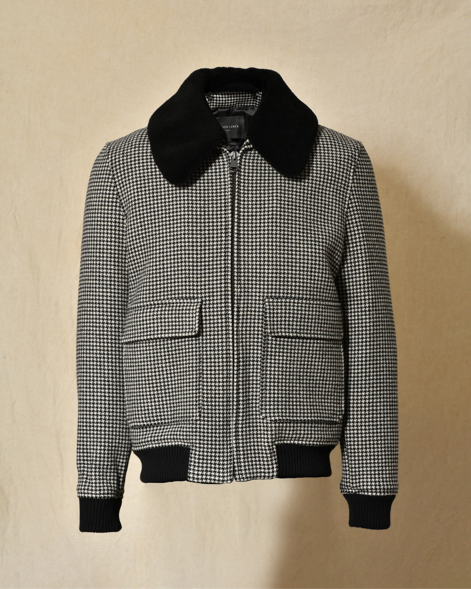 Manteau noir et blanc à motif pied-de-poule Maison Lener