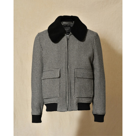 Manteau noir et blanc à motif pied-de-poule Maison Lener