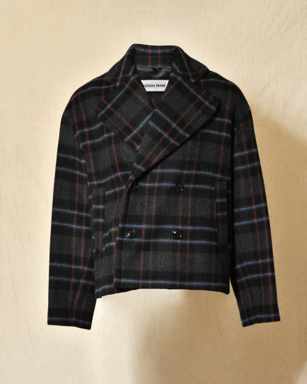 Manteau court à carreaux noir Maison Lener