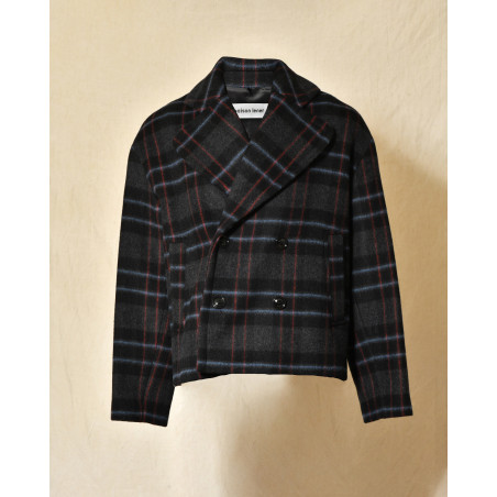 Manteau court à carreaux noir Maison Lener
