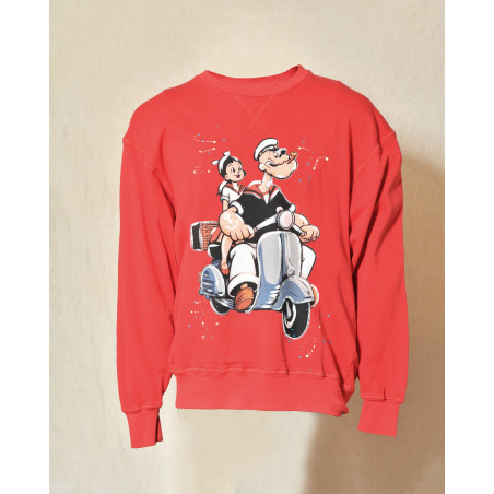 Sweat oversize rouge imprimé "Popeye" Front Street