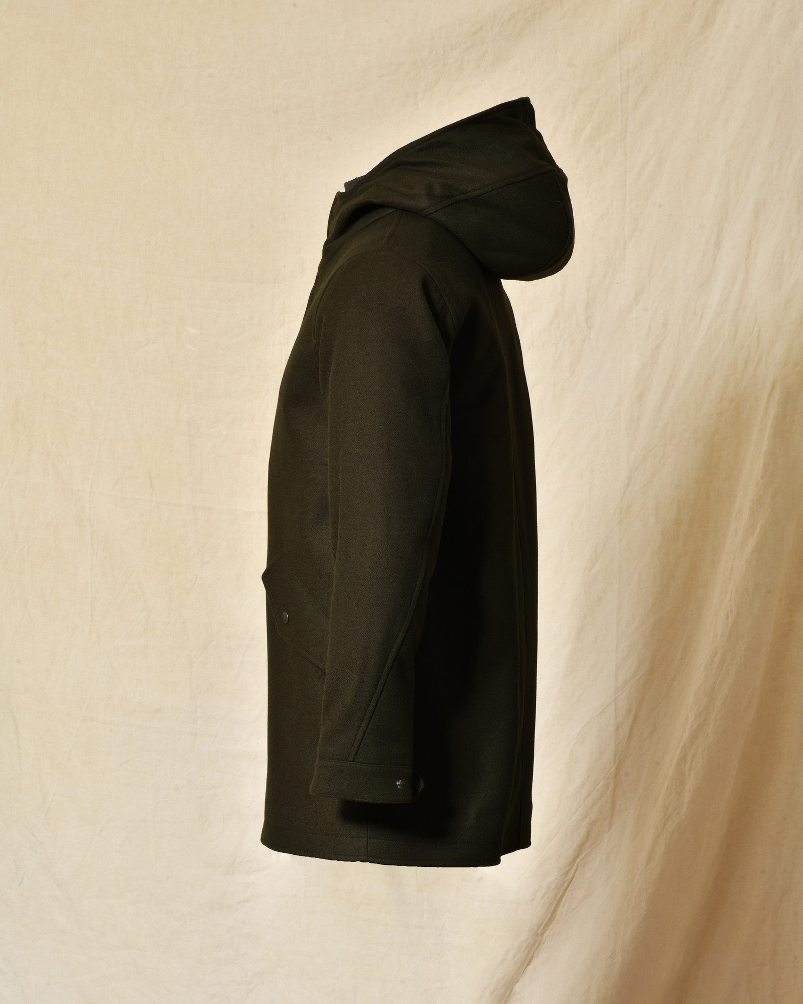 Manteau en laine kaki à capuche Maison Lener